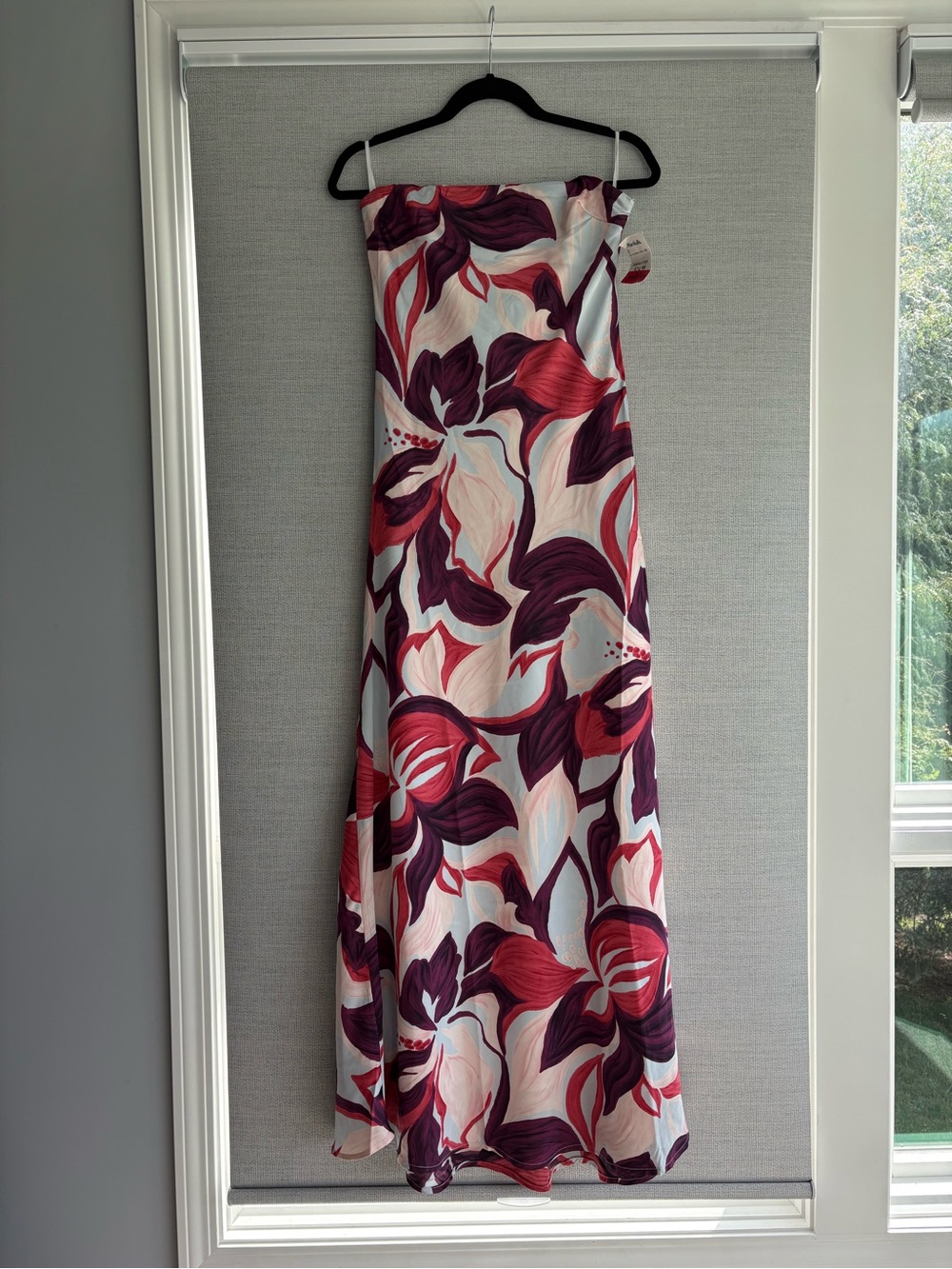 NWT Strapless Floral Maxi Dress in Red and Purple Floral Print